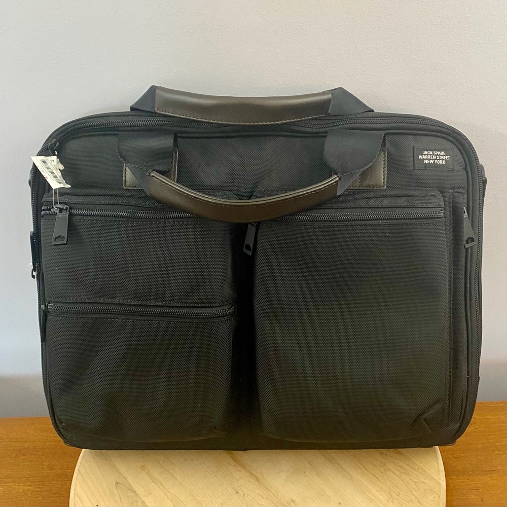 Jack Spade New York Messenger Bag Black Nylon Briefcase Laptop Business NWT